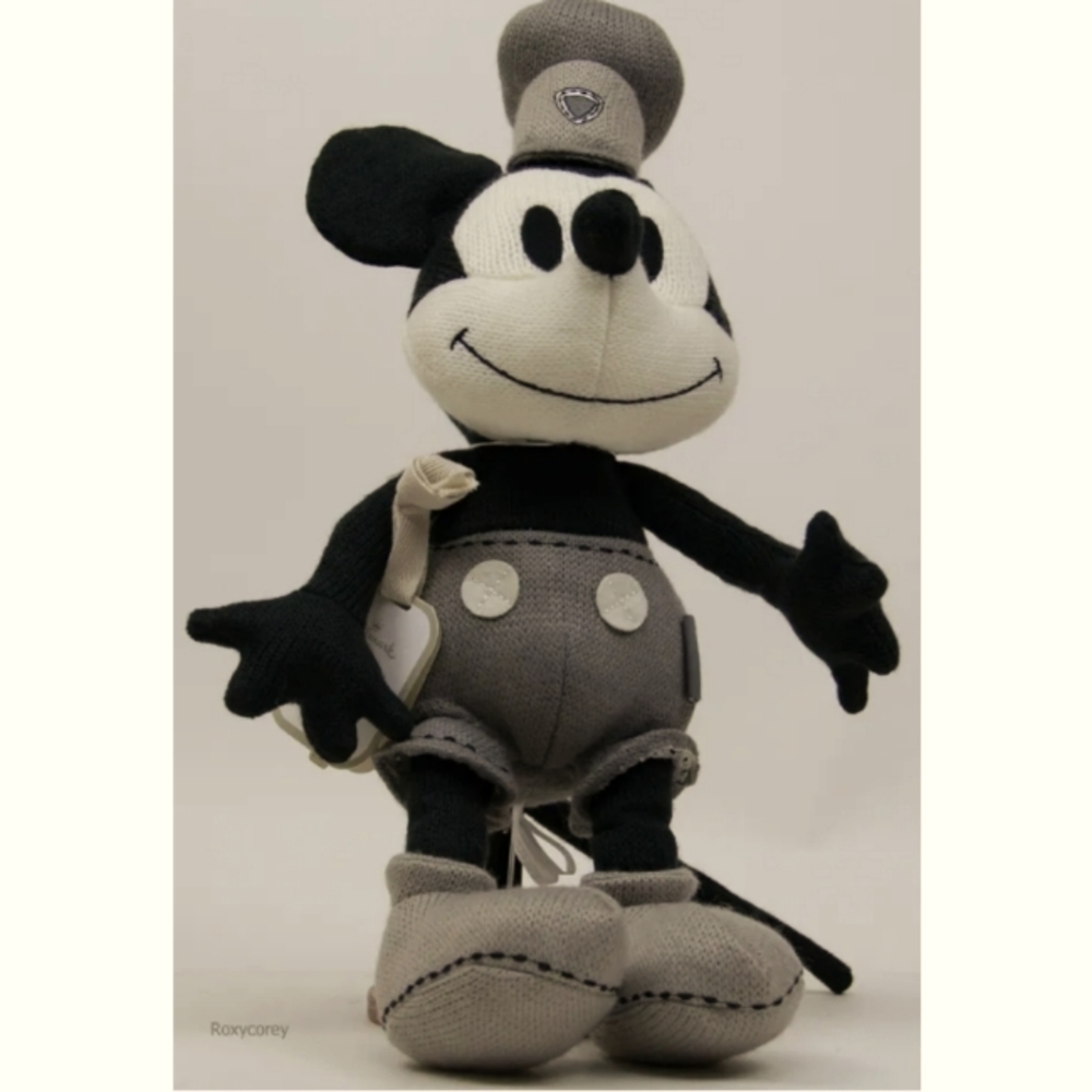 ANTIQUE ORIG. TAGS Disney Steamboat Willie Mickey Mouse Stuffed Plush w/ Rattle